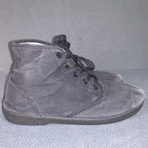 Mens Zig-Zag Black Canvas Lace Up Ankle High Casual Shoes Faded Washed‎ Size 11